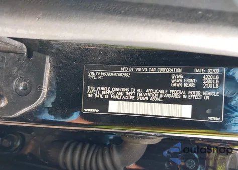 2009 Volvo S40 2.4I from USA, damaged, VIN YV1MS390492462962